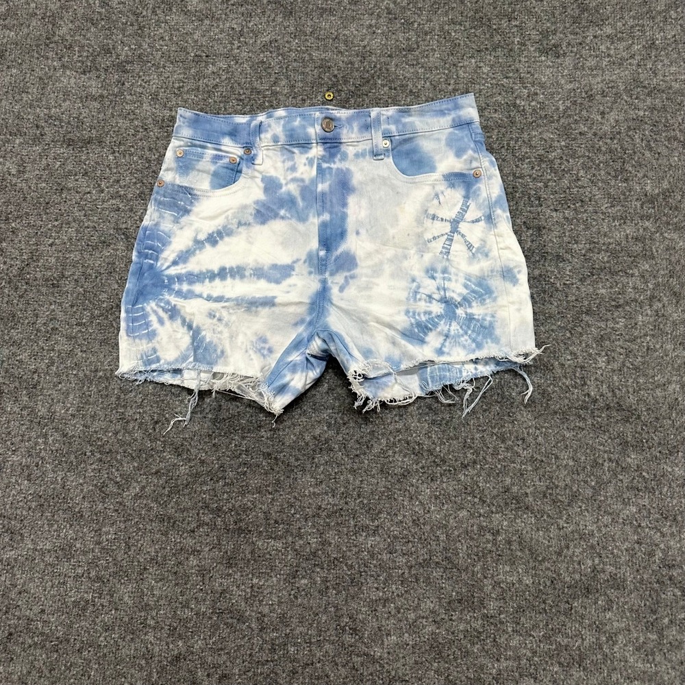 Gap Denim Shorts Womens Size 32 Blue Tie Dye High Waisted Raw Hem Frayed Cutoffs